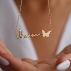 Elegant Personalized Butterfly Necklace, the perfect personalized gift for you or a loved one. Handcrafted with care, this elegant necklace features two names of your choice in a beautiful script font, delicately suspended on a dainty chain. Made with high-quality materials, including 925 sterling silver, this necklace is durable and long-lasting, ensuring it will be cherished for years to come. Whether you want to commemorate a special occasion or simply show someone you care, this necklace is a timeless and thoughtful choice. With its understated yet chic design, it can be worn alone or layered with other necklaces for a stylish and personalized look. Don't wait any longer to create your own unique two name necklace and make a statement with a piece of jewelry that's truly one-of-a-kind. Delicate Chain Jewelry For Mother's Day, Elegant Initial Necklace For Mother's Day, Cheap Name Necklace With Adjustable Chain For Mother's Day, Affordable Clavicle Chain Necklace For Mother's Day, Cheap Mother's Day Name Necklace With Delicate Chain, Affordable Mother's Day Name Necklace Gift For Her, Delicate Name Necklace For Gift, Delicate Custom Name Necklace For Gift, Minimalist Custom Name Charm Necklace As Gift