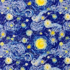 the starry night sky with yellow and blue stars in the center, as if it were painted on paper