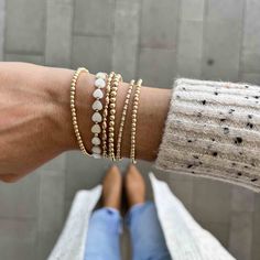 Emily Bracelet Stack Gold Bracelets Stacked, Sterling Silver Bead Bracelet, Gold Vermeil Jewelry, Pearl Heart, Classic Bracelets, Silver Bead Bracelet, White Gold Bracelet, Gemstone Beaded Bracelets, Vermeil Jewelry