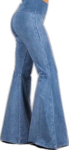 Casual Dark Wash Flared Hem Bottoms, Medium Wash Cotton Flare Pants, Medium Wash Cotton Flares, Medium Wash Cotton Flare Jeans, Blue Cotton Wide Leg Flares, Casual Stretch Denim Blue Flares, Casual Cotton Bottoms With Flared Hem, Full-length Dark Wash Cotton Flares, Full Length Dark Wash Cotton Flares