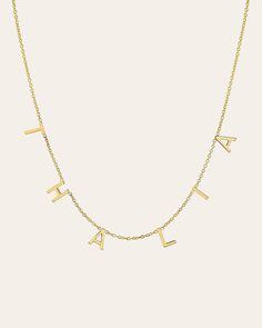 14k Gold Mini Spaced Initial Necklace - Zoe Lev Jewelry Initials Necklace, Necklace Sizes, Chain Link Necklace, Initial Necklace, Link Chain, Chain Lengths, Final Sale, Solid Gold, Jewelry Box