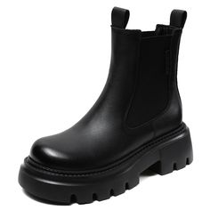 Women Retro Minimalist Leather Platform Boots-RAIIFY Women Shoes Boots, Black Polyurethane Martin Boots With Round Toe, Winter Polyurethane Closed Toe Boots, Leather Boots For Winter, Black Slip-on Faux Leather Boots, Black Faux Leather Slip-on Boots, Faux Leather Chelsea Boots With Round Toe, Leather Chelsea Boots With Padded Ankle And Round Toe, Faux Leather Chelsea Boots For Work