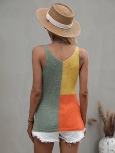 With a trendy color block design of sage green, mustard and orange, this stylish tank has a knit make-up and v-neck cut that elevates your tank collection to the next level. Size Guide: Susan is 5’2” tall, and has a 33.2” bust, 24.5”waist, & 36.7” hips. She is wearing a S / US 4 / AU 8. This knit top is true to size. Feature: Soft fabric, Relaxed fit, Color block, Maternity friendly. Material: 100% Acrylic Care Instructions: Machine wash / Cold hand wash. Knitting Tank Top, Popular Blogs, Bohemian Style Clothing, Best Tank Tops, Color Block Design, Neck Stretches, Sleeveless Knit, Knit Tank, Knitted Tank Top