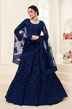 Dark Blue Lehenga, Navy Blue Lehenga, Navy Blue Party, Sabyasachi Lehenga, Party Wear Lehenga Choli, Blue Lehenga, Gaun Fashion, Lehenga Online, Net Lehenga