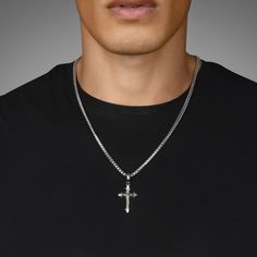 This mens cross pendant, named Faith, is a powerful religious and Christian symbol of hope and the everlasting sacrifice Christ made on the cross. Wear our mens sterling silver cross necklace as a visible representation of your belief and to inspire others. MATERIALS, WEIGHTS & MEASUREMENTS: This mens silver cross pendant is solid sterling silver and rhodium plated for maximum protection and shine. The solid silver pendant for men is designed, sculpted, and handcrafted by artisan jewelers, and t Mens Cross Chain, Cross Necklace Mens, Cross Pendant Necklace Men, Symbol Of Hope, Mens Cross Necklace, Stainless Steel Cross Pendant, The Sacrifice, Silver Cross Necklace, Sterling Silver Cross Necklace