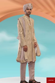 Make a Grand Statement on Your Special Day This Sherwani Design is available in two colours: Gold (1st Pic) & Cream/Beige. Choose as per your liking. Step into luxury with a Handmade Sherwani / Achkan crafted from premium soft blended silk, velvet and cotton blends in a stunning Cream / Gold colour, offering both comfort and sophistication. Our diverse collection features designs to suit every taste: Classic Elegance: Choose a timeless Sherwani with intricate embroidery on the collar or cuffs fo Eid Traditional Bandhgala, Traditional Fit Bandhgala For Eid, Bollywood Style Sherwani With Dabka In Traditional Fit, Traditional Fit Sherwani For Wedding And Diwali, Bollywood Style Ceremonial Sherwani With Traditional Fit, Eid Sherwani With Zari Work And Traditional Fit, Eid Sherwani With Zari Work In Traditional Fit, Traditional Fit Sherwani With Zari Work For Eid, Wedding Sherwani For Diwali