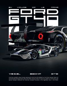 an advertisement for the new ford gtp race car