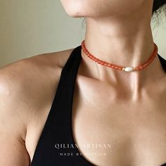 *Handcrafted: Each piece is meticulously handmade, ensuring a personal touch in every necklace. *Natural Stones: Utilizes genuine Red Agate, promising natural beauty and uniqueness. The Red Agate's gentle blaze of red and orange hues offers a feeling of warmth and softness, deeply cherished for its rich tones. *Size: Features a 14-inch choker length with a 5cm extension chain for adjustable fitting. *Designer Piece: Exclusively designed by me, showcasing a blend of creativity and craftsmanship. Bohemian Beaded Choker With Clavicle Chain, Red Gemstone Beaded Necklaces For Spiritual Purposes, Minimalist Crystal Necklaces With Natural Stones, Spiritual Orange Beaded Necklace, Spiritual Agate Beaded Necklaces, Red Agate Beaded Necklace With Gemstone Beads, Red Agate Gemstone Beaded Necklace, Adjustable Natural Stone Necklaces For Summer, Bohemian Gemstone Beaded Choker Necklace