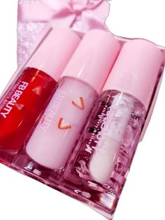 3 Lip Gloss Bundle - Clear Glossy Hydrated Not Sticky Gloss Strawberry Kiss, Strawberry Shortcake & Pink Butterfly (cruelty free)