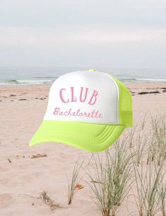 The PERFECT top off to any look, beach day or hiding with a hangover our hats add a playful touch to any occasion.  All of our designs are customizable, and if you don't see something you absolutely love, message us and we can work together to make a custom design for you. We just know you are going to love our truckers as much as we do, these hats blend comfort and cool effortlessly✨ ⭐️ Introducing our classic 5 panel trucker caps, with foam front panel, corresponding color sweatband and polyes Vacation Bucket Hat One Size Fits Most, Pink Summer Trucker Hat For Beach, Summer Beach Trucker Hat, Pink Trucker Hat For Summer Beach, Summer Trucker Hat For Beach, Summer White Trucker Hat For Beach, Trendy Green Trucker Hat For Beach, Green Beachy Hat For Beach Season, Fun Beach Mini Hats With Curved Brim