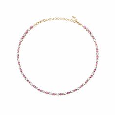 Necklaces 14K & 18K Gold East West Oval Alternating Pink Sapphire & Diamond Necklace Sapphire Choker, Sapphire Diamond Necklace, Twin Daughters, Timeless Necklace, Bezel Set Earrings, Bridal Diamond Jewellery, Diamond Education, Bridal Bands, Diamond Charm