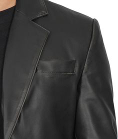 Two Buttons Notch Lapel Black Leather Blazer For Men
Our Men's 2 Button Notch Lapel Black Leather Blazer is a must-have for any fashionista gentleman. Crafted from 100% real lambskin leather, this jacket features a classic two-button design with a sleek notch lapel collar. The black leather adds a touch of sophistication and versatility, making it easy to pair with any outfit. It features 2 flap pockets outside and 1 chest pocket. Elevate your style with this timeless and stylish blazer jacket. Designer Single Breasted Leather Jacket, Designer Single-breasted Leather Jacket, Formal Black Single Breasted Leather Jacket, Masculine Fitted Leather Jacket, Designer Tailored Leather Jacket, Fitted Leather Jacket With Leather Lining For Business, Formal Black Single-breasted Leather Jacket, Classic Leather Blazer For Semi-formal Occasions, Fitted Leather Jacket For Business