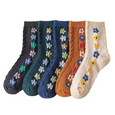 PRICES MAY VARY. Universal Size and Comfort: Fits women's shoe sizes US 5-11, providing a comfortable fit for various foot sizes. Made from high-quality cotton, these socks offer stretch and breathability, ensuring comfort throughout the day. They are designed to absorb sweat, making them suitable for all seasons, particularly ideal for spring and autumn wear. Vibrant and Adorable Designs: Express your personality with our range of colorful and cute socks featuring flowers, waffles, geometric pa Flower 3d, Floral Socks, Autumn Wear, Fire Fits, Cute Flower, Cute Socks, Colorful Socks, Cool Socks, Socks And Hosiery