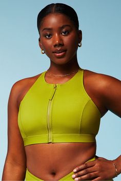 High Tide Zip-Front Swim Top Fabletics green female Activewear >> Womens >> Swim >> Tops regular Swim 4-Way Stretch/Removable Bra Cups Green Compressive Sleeveless Sports Bra, Summer Green Stretch Sports Bra, Fitted Green Nylon Sports Bra, Green Nylon Athleisure Sports Bra, Versatile Green Sleeveless Activewear, Sporty Green Nylon Top, Green High Stretch Nylon Sports Bra, Green Nylon Sports Bra For Workout, High Stretch Green Nylon Sports Bra