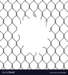 a chain link fence with an oval hole in the middle and two nails sticking out of it