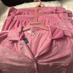 Nwt! Juicy Couture Pink Super Soft Pajama Set In Pink With Rhinestones. Button Up Top, Pants And Shorts Set! Size Xl Hyperfeminine Pajamas, Bimbocore Pajamas, Juicy Couture Pajamas, 2000s Pink, Pink Pjs, Juicy Couture Tracksuit, Pretty Pink Princess, Pink Pajamas, Soft Pajamas