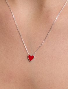 Discover our charming Red Heart Necklace, a perfect blend of minimalist elegance and timeless style. This 14K Solid Gold Necklace features a tiny heart pendant, making it an ideal Valentine's Day gift for her. Designed as a delicate heart silver choker, this piece adds a touch of love and sophistication to any outfit, ensuring it becomes a cherished addition to her jewelry collection.  🌸 Ideal for those seeking a special, handmade gift, our silver bracelets radiate appreciation and admiration. Valentine's Day Heart Necklace With Delicate Chain, Red Heart Pendant Necklace For Everyday, Red Heart Pendant Necklace In 14k Gold, White Gold Heart Pendant Necklace For Valentine's Day, Red 14k Gold Heart Pendant Necklace, Dainty Red Heart Necklace For Anniversary, Red 14k Gold Necklace For Valentine's Day, Minimalist Red Heart-shaped Jewelry, Valentine's Day White Gold Heart Necklace