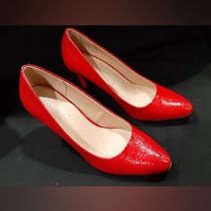 Here Is A Pair Of Kelly & Katie Red Pumps With 3" Heels. Size Is U.S. 9.1/2. Condition Is Never Worn Red Fitted Court Shoes With Round Toe, Red Court Shoes For Spring Parties, Red Fitted Heels With Almond Toe, Red Almond Toe Court Shoes For Party, Party Court Shoes With Red Sole, Red Pointed Toe Court Shoes Medium Width, Red Medium Width Court Shoes With Pointed Toe, Red Closed Toe Synthetic Court Shoes, Red Synthetic Closed Toe Court Shoes