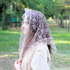 The lace Mass veil is a traditional Christian head covering that is perfect for wearing during Mass and other religious ceremonies.  It is made of high-quality Brown lace, with delicate scalloped edges and a Brown lace trim. This triangle veil provides ample coverage and is suitable for those looking for a prayer scarf or mantilla veil.  The lace Mass veil is a beautiful accessory that allows you to focus on your relationship with the divine and deepen your spiritual connection. The veil will co Traditional Lace Shawl With Lace Trim, Traditional Lace Dupatta Shawl, Lace Dupatta With Lace Trim, Church Lace Veil With Lace Work, Lace Ceremony Veil, Church Veil Catholic, Christian Veil, Mass Veil, Prayer Scarf