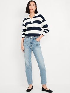 High-Waisted OG Straight Ankle Jeans | Old Navy Mom Fit Straight Hem Pants For Fall, Fall Mom Fit Pants With Straight Hem, Fall Mom Fit Straight Hem Pants, Workwear Mom Fit Bottoms With Straight Hem, Straight Hem Mom Fit Bottoms For Workwear, Mom Fit Straight Hem Bottoms For Work, Blue Pants For Everyday Fall Wear, Blue Mom Fit Jeans For Fall, Blue Straight Pants For Fall