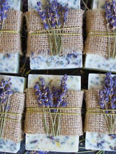 soap bars with lavender flowers tied to them