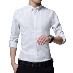 This stripe button up shirt is great for Business and Formal Attire. It is made from Polyester and Spandex, has a turn- down collar, long sleeves and a single breast closure. Pair with your favorite Jeans and Accessories! Perfect Fit Guarantee You only need to provide us with your height weight and collar size and we will do the measurements to give you the shirt that fits you the most. Before Tailoring a shirt, we will contact you with our measurements and reassure with you.If you are not 100% satisfied with our service, we guarantee a free of charge replacement or contribution towards a local tailoring service to achieve the perfect fit. Material: Spandex,PolyesterCollar: Turn-down CollarClosure Type: Single Breasted Elegant Striped Button-up Dress Shirt, Pinstripe Long-sleeved Shirt With Button Closure, Semi-formal Shirt With Striped Collar For Spring, Spring Striped Slim Fit Shirt, Semi-formal Fitted Dress Shirt With Striped Collar, Elegant Striped Dress Shirt For Spring, Office Shirt With Vertical Stripes And Collar, Casual Striped Slim Fit Dress Shirt, Formal Striped Slim Fit Dress Shirt