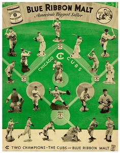 the chicago cubs baseball team's blue ribbon malt poster