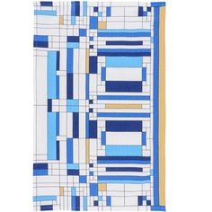 a blue and white quilt with squares on it