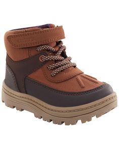 Designed in faux leather with a side zipper and a hook and loop closure, these hiking boots are perfect for your adventurer. Mountain Boots, Carter Kids, Bag Boys, Hiking Boot, Toddler Boy Shoes, Boys Boots, Boy Shoes, Shop Clothing, Hook And Loop