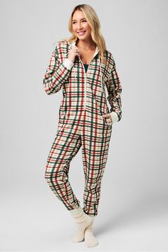 Cozy Fleece Hooded Onesie Fabletics green/red/white female Activewear >> Womens >> One-Pieces Cozy Fleece regular Everyday/Lounge Lounge Jumpsuit, Trendy Christmas Outfits, Holiday Plaid, Christmas Pjs, One Design, Fleece Fabric, Active Wear For Women, Christmas Outfit, Onesies