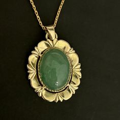 "Presentation box not included Total weight: 5.7 Grams Length: 18\" Stone: Oval Jade Cabochon (15mm x 19mm x 6mm) Metal: not stamped but tests for 14k   Chain link: Cable  Clasp: Hook or \"S\" We are new to Etsy, but our home store in Evansville, IN has been in business since 1898. We are a 5th generation family-owned business and have certificates in diamond grading from the GIA (Gemological Institute of America). All items listed in our shop are vintage or antique so imperfections can be expec Oval Cabochon Pendant, Cabochon Pendant, Home Store, Oval Cabochon, Visa Mastercard, Antique Items, Cable Chain, Precious Metals, Chain Link