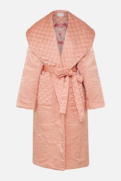 Luxury Quilted Outerwear For Spring, Luxury Quilted Spring Outerwear, Pink Silk Outerwear For Fall, Luxury Silk Outerwear For Spring, Luxury Pink Outerwear For Spring, Elegant Winter Outerwear With Kimono Sleeves, Spring Silk Pink Outerwear, Quilted Shawl, Silk Coat