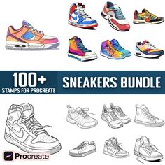 Step up your digital design game with our 100+ Sneakers Procreate Stamps! Perfect for sneakerheads, designers, and illustrators, these Procreate Brushes offer a diverse collection of sneaker styles, from classic kicks to modern streetwear designs. Whether you're designing fashion illustrations, creating custom sneaker art, or adding a stylish touch to your projects, these brushes make it easy and fun. With instant digital download, you can start enhancing your artwork immediately, making your creative process faster and more efficient. Elevate your digital creations with these must-have brushes today! - High Quality Procreate 100+ Stamps/Brushes. INSTANT DOWNLOAD! They work ONLY with iPad procreate app. Upon download you get a .brushset file includes all the brushes to load them directly t Manga Buildings, Draw Sneakers, Sneakers Illustration, Streetwear Designs, Procreate Stamps, Modern Streetwear, Brushes For Procreate, Basketball Art, Sneaker Art