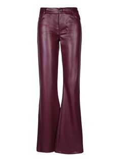 Mid rise Front button and zip fastening Belt loops Classic five pockets Flared Tonal stitching Regular fit Straight hem Color: bordeaux 100% Polyester | Liu-Jo Women's Coated Fabric Bordeaux Trousers By Liu Jo | FW23/24 Fitted Burgundy Pants For Fall, Red Fall Bottoms With Button Closure, Chic High-waisted Burgundy Bottoms, Burgundy Bottoms For Fall Workwear, Chic Burgundy Pants With Pockets, Fitted Burgundy Pants For Winter, Burgundy Bottoms With Pockets For Fall, High Waist Burgundy Pants For Fall, Burgundy Pants For Work In Fall