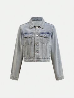 Teen Girl Casual Vintage Distressed Washed Denim Truck Jacket, Short Length Light Wash Casual  Long Sleeve Denim Plain Other Non-Stretch All Teen Girls Clothing, size features are:Bust: ,Length: ,Sleeve Length: Kids Fall Outfits, Sports Jackets Women, Girls Denim Jacket, Girls Denim, Washed Denim, Teen Girls, Kids Beachwear, Casual Girl