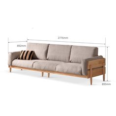 an image of a couch with measurements for the seat and back side, including two pillows