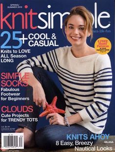 a woman sitting on the cover of knitting simple magazine