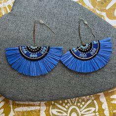 Boutique Blue Fan Earrings Blue With Great Accent Colors. Last Pair Pandora Earrings Studs, Chanel Stud Earrings, Michael Kors Earrings, Monet Earrings, Disney Earrings, Abstract Earrings, Fan Earrings, Cz Stud Earrings, Wing Earrings