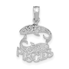 14K White Gold Polished Textured Finish Zodiac PISCES Charm Pendant at $ 72.39 only from Jewelryshopping.com Pisces Pendant, Zodiac Pendant, Locket Charms, Pisces Zodiac, Gold Polish, Fine Jewellery Necklace, Luxury Jewelry, Rhodium Plated, Charm Pendant