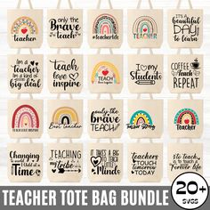 teacher tote bag bundle with 20 different designs