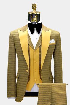 Golden Tuxedo, Mustard Yellow Suit, Men Suit Outfit, Chevron Embroidery, Tuxedo Prom, Best Suits For Men, Gentleman Outfit, Blue Suit Men, Yellow Suit