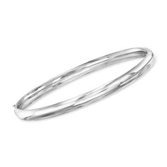 Ross-Simons - 5mm 14kt White Gold Polished Bangle Bracelet. 7". Polished to a high shine, this 14kt white gold bangle bracelet is an essential style in a bright hue. Enhance your enduring collection with this glossy must-have statement. Hinged with an extension bar safety. Push-button clasp, 14kt white gold bangle bracelet. White Gold Bangle, Gold Bangle Bracelet, Gold Bangle, Gold Polish, Push Button, Bangle Bracelet, Bangle Bracelets, Jewelry Bracelets, Fine Jewelry