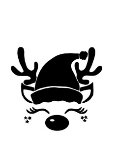 a black and white silhouette of a crab wearing a santa hat with stars around it