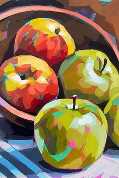 an oil painting of apples in a bowl