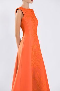 Stitched shoulders neoprene A line dress – HerTrove Orange Pictures, Long Dress Sleeveless, Saiid Kobeisy, Long Midi, Midi Dress Style, Long Midi Dress, Line Dress, Coral Blue, Silver Dress