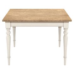 a white table with wood top and legs