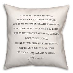 a white pillow with a poem on it