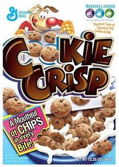 the cereal box is filled with cookies and chocolate chippys, which are very good for