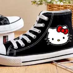 Brand New Quality High Top Canvas Shoes For Girls, Ladies... Will Ship Fast And You Will Receive In 2-3 Days Anywhere In The Usa Hello Kitty Nike Dunks, Hello Kitty Sneakers, Vans Classic Old Skool, Canvas Tennis Shoes, Nike Air Max Black, Black Chuck Taylors, Black Chucks, Hello Kitty Shoes, Blue Heels