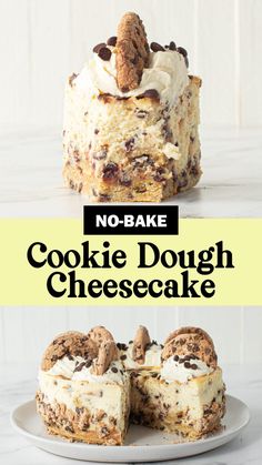 no - bake cookie dough cheesecake with oreo cookies on top